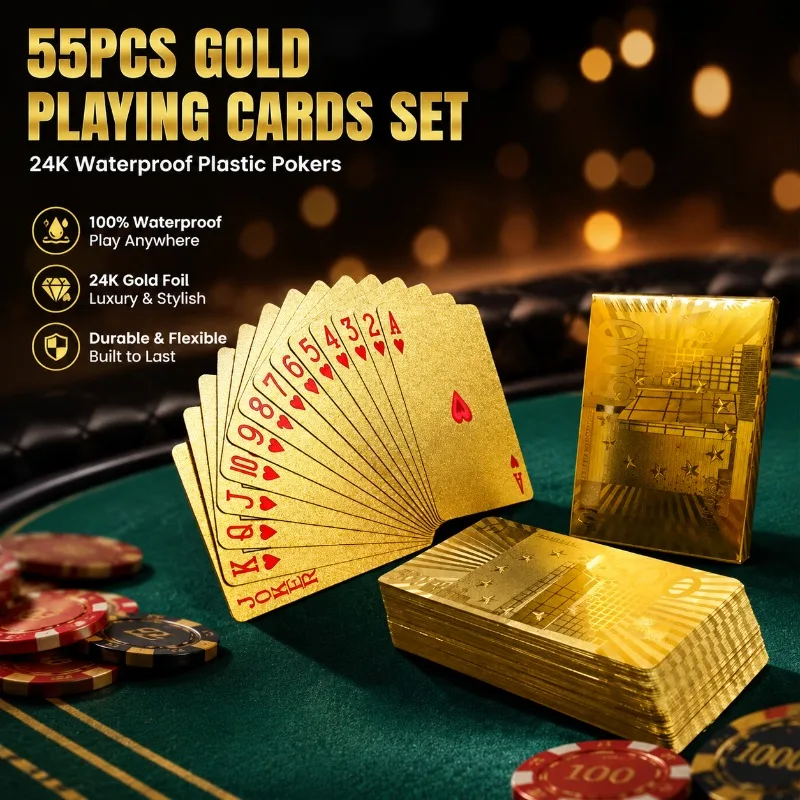 Gold Foil PVC Waterproof Playing Cards Black Gold PET Wear Resistant Poker Cards Entertainment Landlord Board Game Cards Durable
Gold Foil PVC Waterproof Playing Cards Black Gold PET Wear Resistant Poker Cards Entertainment Landlord Board Game Cards Durable