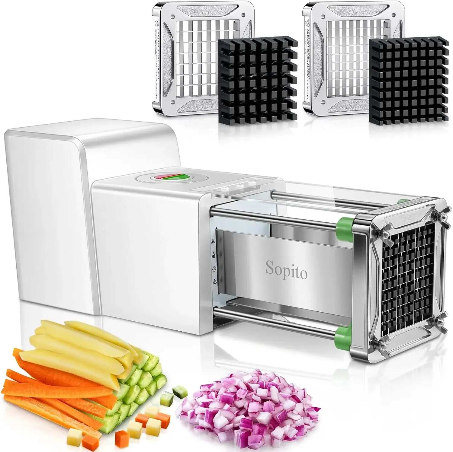 French Fry Cutter Electric - Stainless Steel Vegetable & Fruit Chopper with 1/2 & 3/8 Inch Blades for Potatoes, Carrots, Cucumbe
French Fry Cutter Electric - Stainless Steel Vegetable & Fruit Chopper with 1/2 & 3/8 Inch Blades for Potatoes, Carrots, Cucumbe