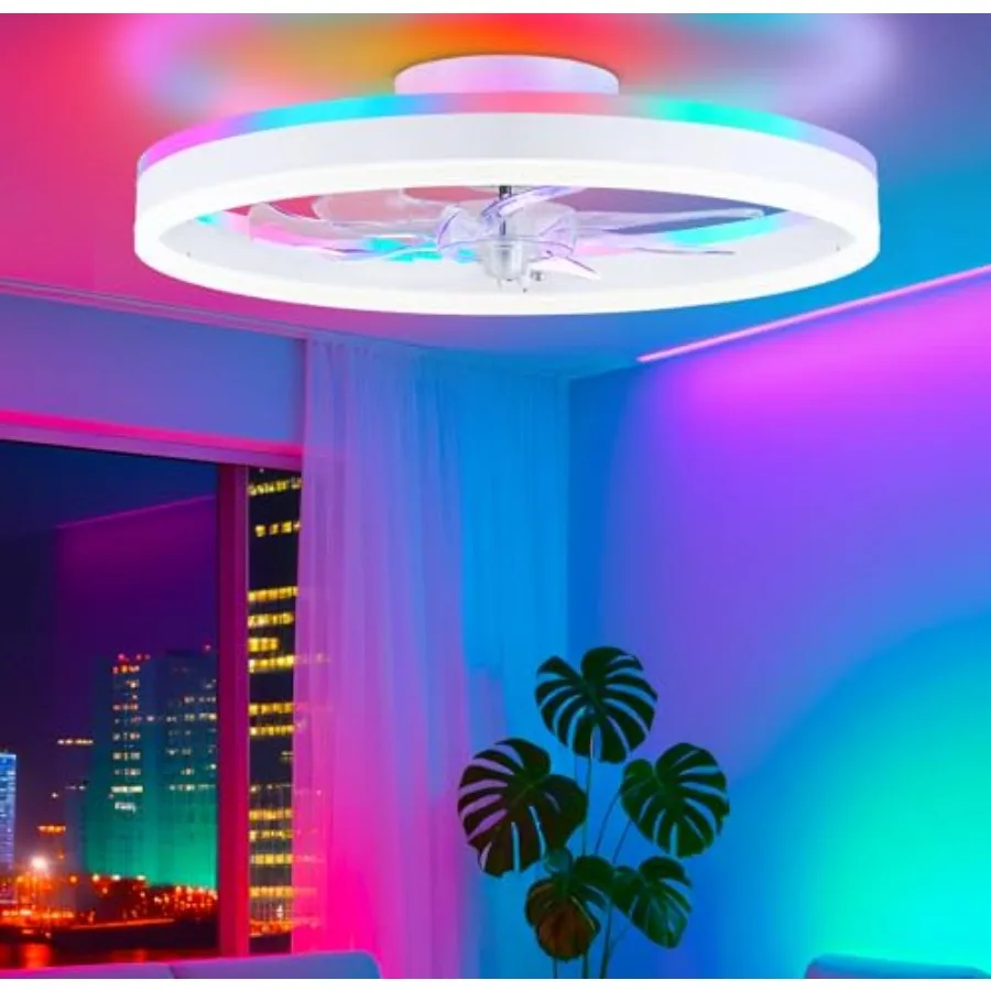RGB ceiling fan with lights for bedroom, living room, kitchen; ABS plastic; white; smart LED, dimmable, remote/APP control, low
RGB ceiling fan with lights for bedroom, living room, kitchen; ABS plastic; white; smart LED, dimmable, remote/APP control, low