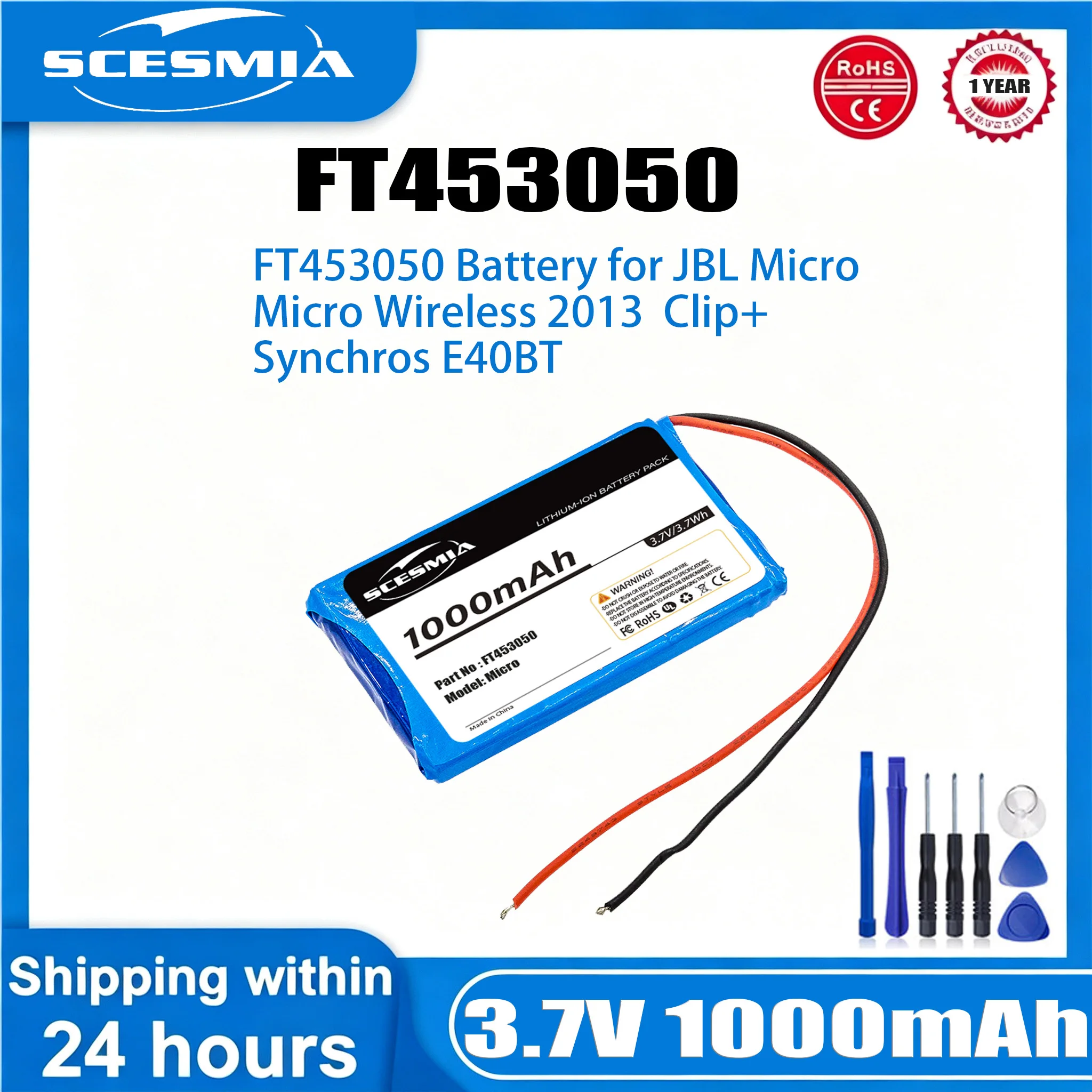 1000mAh 453048D FT453050 P453048D Battery For JBL Micro Micro Wireless 2013 Clip+ Synchros E40BT Two lines
1000mAh 453048D FT453050 P453048D Battery For JBL Micro Micro Wireless 2013 Clip+ Synchros E40BT Two lines