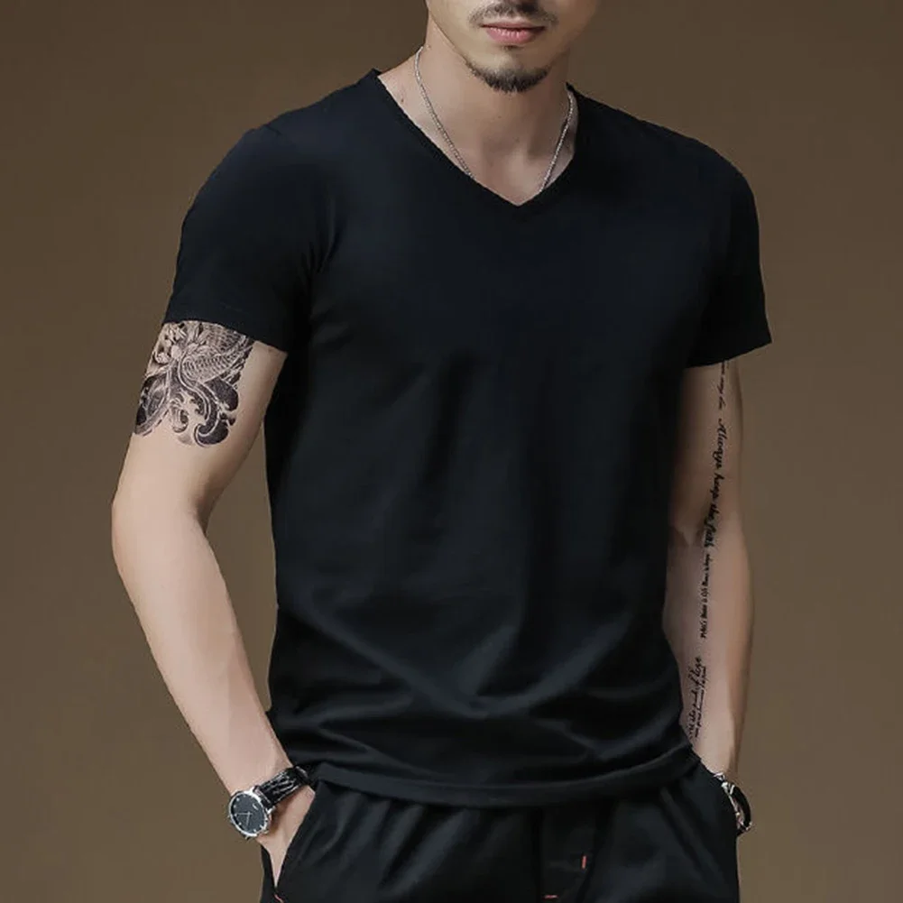 Fashion Summer Man Basic T-Shirts Pure Color V Collar Short Sleeve Slim Fit Tops Tees Fitness T Shirt For Men Clothing
Fashion Summer Man Basic T-Shirts Pure Color V Collar Short Sleeve Slim Fit Tops Tees Fitness T Shirt For Men Clothing