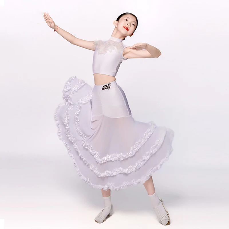 2025 Standard Dance Ballroom Dress Girls Summer Performance Dancing Outfit White Top Mesh Long Cake Skirt Waltz Dresses VDL3684
2025 Standard Dance Ballroom Dress Girls Summer Performance Dancing Outfit White Top Mesh Long Cake Skirt Waltz Dresses VDL3684