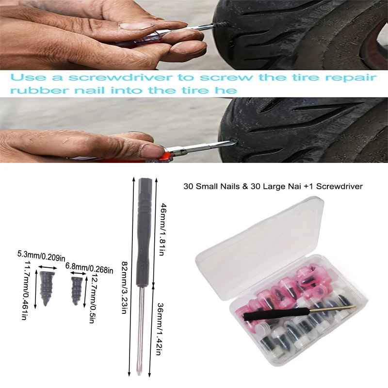 1 коробка 82 мм саморезы для ремонта шин, пластиковые гвозди, мягкий резиновый винт, подходит для ремонта проколов шин автомобиля, мотоцикла
1 коробка 82 мм саморезы для ремонта шин, пластиковые гвозди, мягкий резиновый винт, подходит для ремонта проколов шин автомобиля, мотоцикла