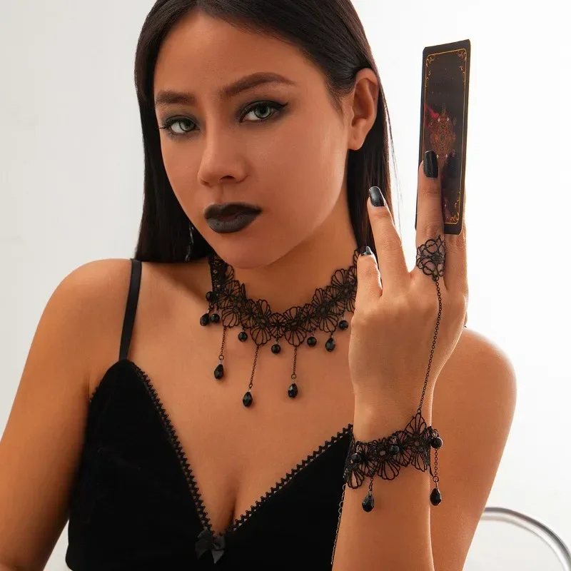 Gothic Style Black Necklace Bracelet Set Sexy Multi-layer Lace Tassel Collar Jewelry for Women Halloween Gift
Gothic Style Black Necklace Bracelet Set Sexy Multi-layer Lace Tassel Collar Jewelry for Women Halloween Gift