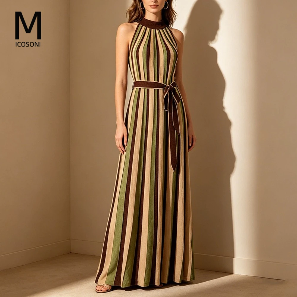 Micosoni High-end Quality Contrasting Striped Knitted Dress 2026 Summer New Sleeveless Lace-up Waist Dresses for Women Vestidos
Micosoni High-end Quality Contrasting Striped Knitted Dress 2026 Summer New Sleeveless Lace-up Waist Dresses for Women Vestidos