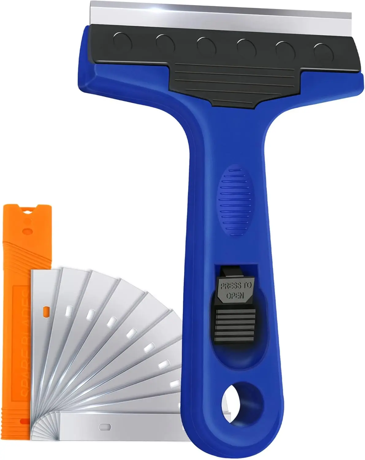 4" Razor Blade Scraper with 10 Extra Blades - Multi-Purpose Cleaner for Paint, Stickers, Labels
4" Razor Blade Scraper with 10 Extra Blades - Multi-Purpose Cleaner for Paint, Stickers, Labels