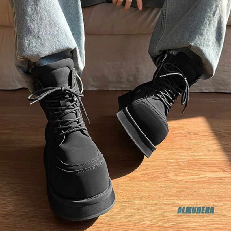 Round Toe Lace-Up Side Zipper Platform Ankle Boots Men's Black Microfiber Faux Leather Street Style Urban Outdoor Casual Shoes
Round Toe Lace-Up Side Zipper Platform Ankle Boots Men's Black Microfiber Faux Leather Street Style Urban Outdoor Casual Shoes
