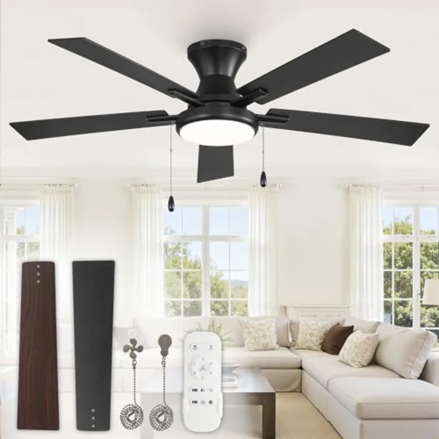 Bedroom ceiling fan: 52-inch flush mount, black low profile with pull chain and remote, reversible, dimmable light, noiseless o
Bedroom ceiling fan: 52-inch flush mount, black low profile with pull chain and remote, reversible, dimmable light, noiseless o