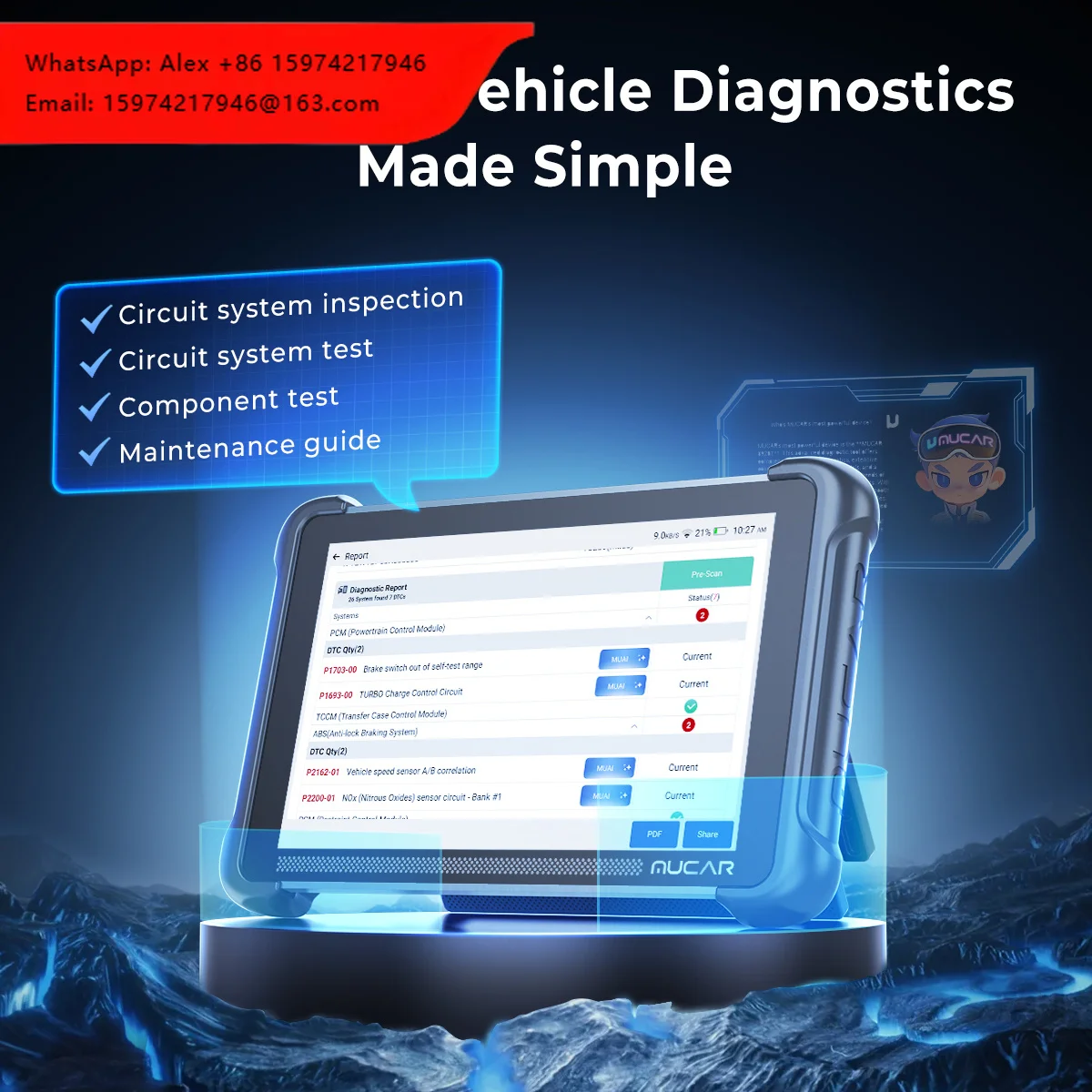 MUCAR 892BT Car Diagnostic Tool Full System AI Diagnostic Lifetime Update Multilingual Oil Reset ABS Bleeding Gearbox Relearn
MUCAR 892BT Car Diagnostic Tool Full System AI Diagnostic Lifetime Update Multilingual Oil Reset ABS Bleeding Gearbox Relearn
