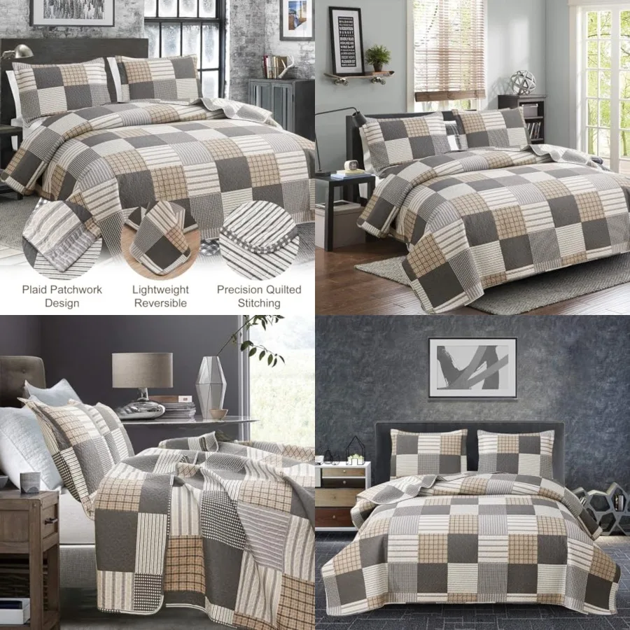 Plaid Quilt Set - Queen Size Bedspread & Coverlet - Brown White Plaid - Lightweight & Reversible - Soft Microfibers - All Season
Plaid Quilt Set - Queen Size Bedspread & Coverlet - Brown White Plaid - Lightweight & Reversible - Soft Microfibers - All Season