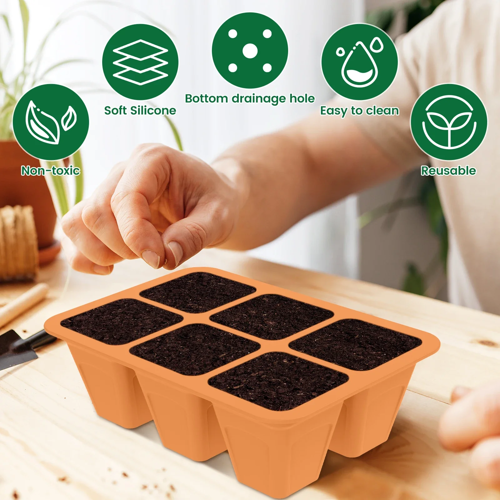 3Pc Seed Starter Tray 6 Cells Silicone Seedling Planting Tray Reusable Gardening Seedling Germination Container with Drain Holes
3Pc Seed Starter Tray 6 Cells Silicone Seedling Planting Tray Reusable Gardening Seedling Germination Container with Drain Holes
