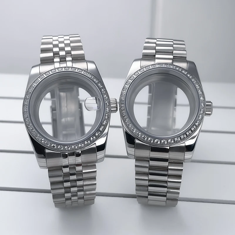 36mm/39mm NH35 Case President Diamond Bezel Jubile Strap Sapphire Glass Mod For NH35 NH36 Movement Watch Case Accessories Parts
36mm/39mm NH35 Case President Diamond Bezel Jubile Strap Sapphire Glass Mod For NH35 NH36 Movement Watch Case Accessories Parts