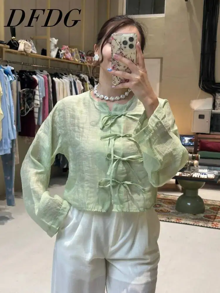 DFDG Women 2026 Spring Summer Chinese Style Frog Button Blouse V Neck Long Sleeve Tie Front Loose Fit Casual Blouse
DFDG Women 2026 Spring Summer Chinese Style Frog Button Blouse V Neck Long Sleeve Tie Front Loose Fit Casual Blouse