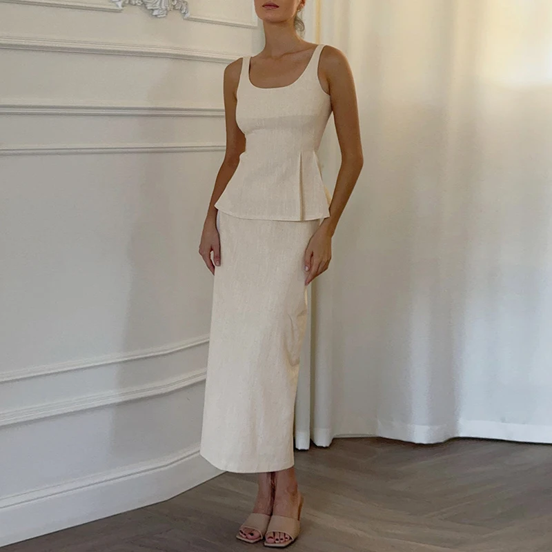 Women Sexy Sleeveless Waist Solid Party Outfits Fashion Backless Lace Summer Suits Elegant O-neck Vest Top & Long Skirt 2Pc Set
Women Sexy Sleeveless Waist Solid Party Outfits Fashion Backless Lace Summer Suits Elegant O-neck Vest Top & Long Skirt 2Pc Set