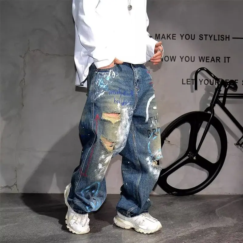 High End Men'S Clothing Hip Hop Graffiti Baggy Jeans for Men Streetwear Skateboard Ripped Jeans Korean Trendy Denim Trousers
High End Men'S Clothing Hip Hop Graffiti Baggy Jeans for Men Streetwear Skateboard Ripped Jeans Korean Trendy Denim Trousers