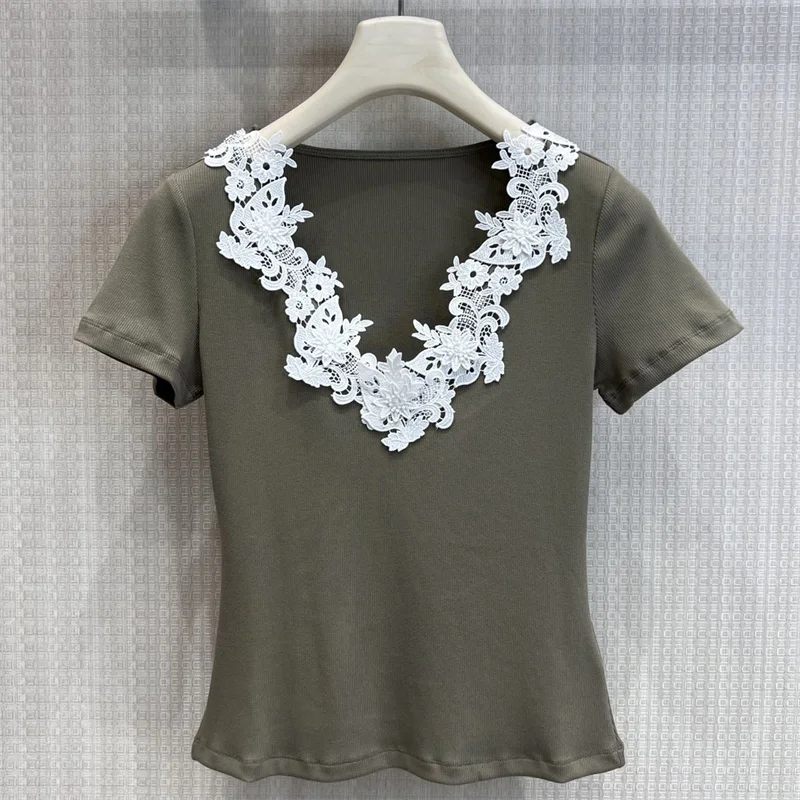Women's t-shirt New elastic knitted V-neck short sleeved top for summer 2026 Short slim fit women's tight corset cotton pullover
Women's t-shirt New elastic knitted V-neck short sleeved top for summer 2026 Short slim fit women's tight corset cotton pullover