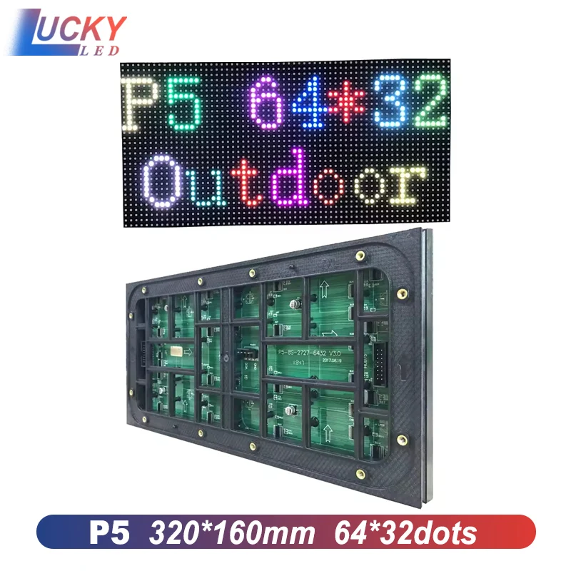 Outdoor P5 Full Color LED Display Module SMD RGB 3 in 1 64*32 Pixel 1/8 Scan 320x160mm P5 LED Panel LED Video Wall
Outdoor P5 Full Color LED Display Module SMD RGB 3 in 1 64*32 Pixel 1/8 Scan 320x160mm P5 LED Panel LED Video Wall