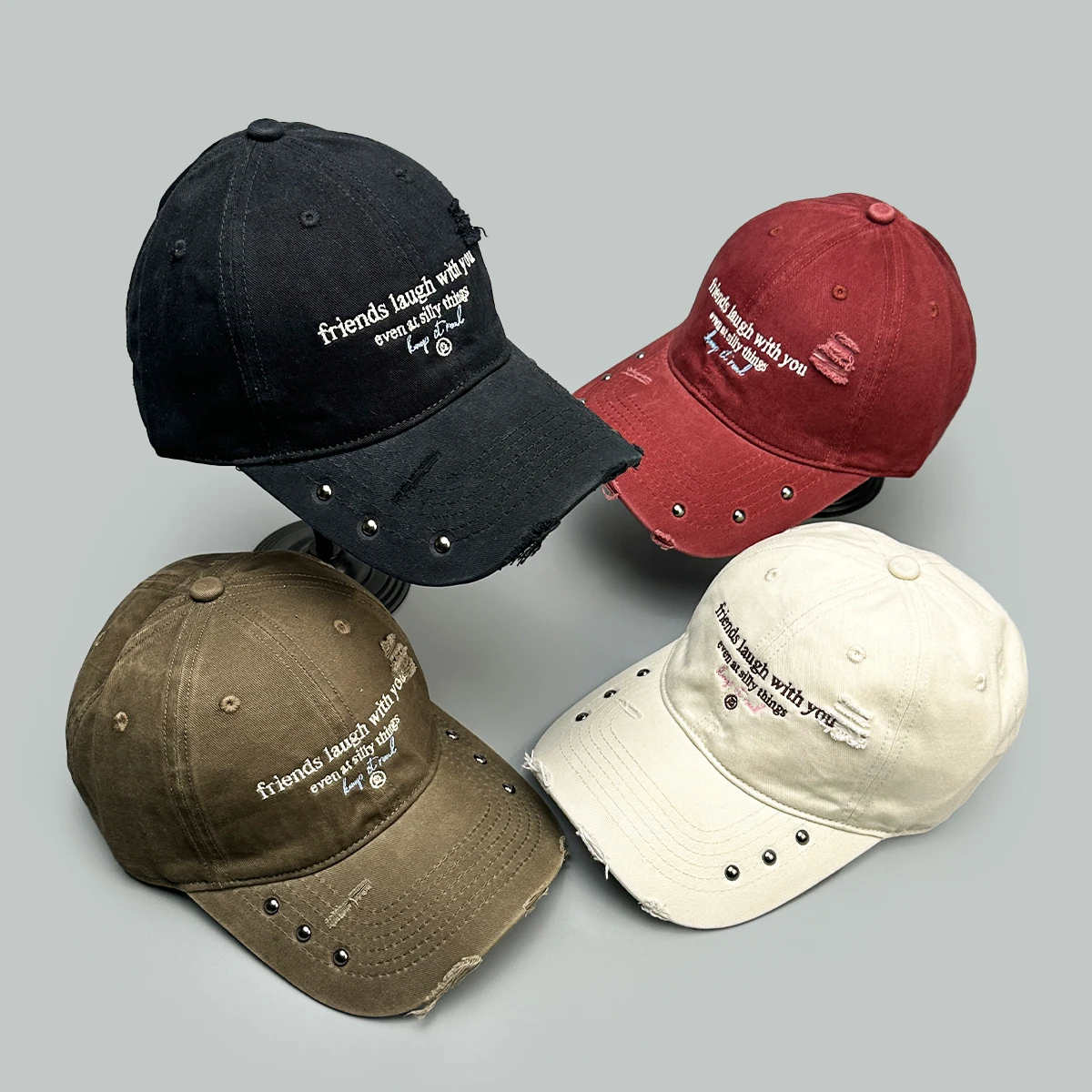 Broken Style Rivet Embroidered Letters Baseball Hats New Men Women Sunshade Personal Versatile Retro Fashion Street Peaked Caps
Broken Style Rivet Embroidered Letters Baseball Hats New Men Women Sunshade Personal Versatile Retro Fashion Street Peaked Caps