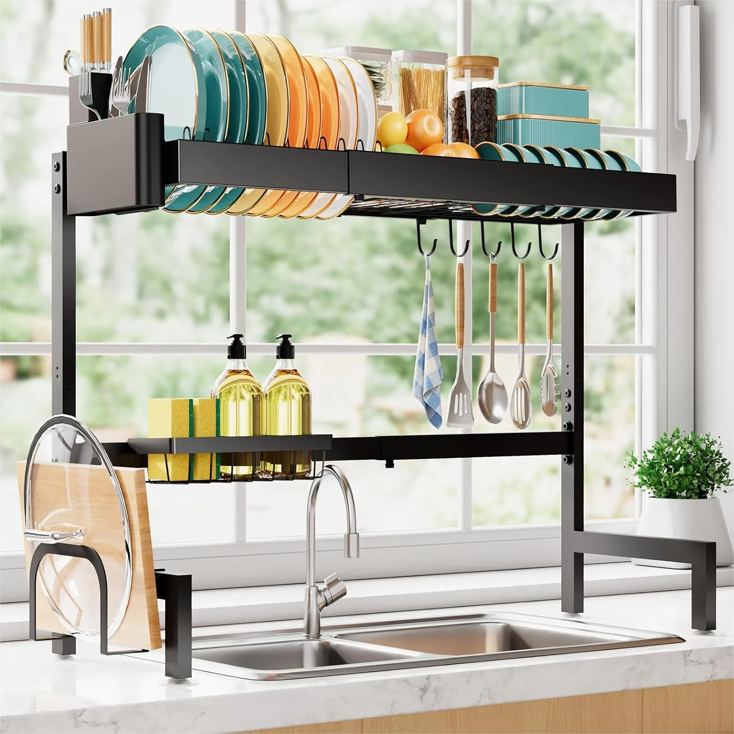 Over The Sink Dish Drying Rack, Expandable 2-Tier Stainless Steel Kitchen Storage for Countertop, 30"-34.5" L x 12" W x 25" H
Over The Sink Dish Drying Rack, Expandable 2-Tier Stainless Steel Kitchen Storage for Countertop, 30"-34.5" L x 12" W x 25" H