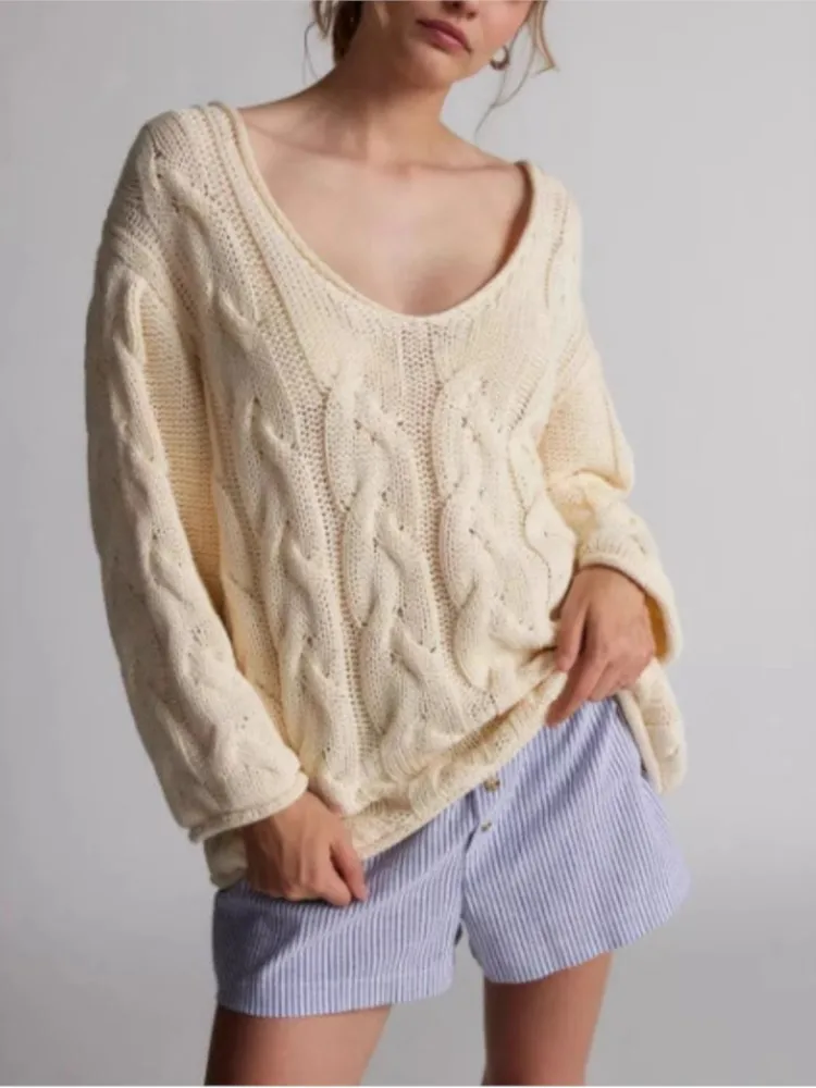 Woman's Elegant Pullover Sweater Autumn And Winter Fashion Apricot V-neck Long Sleeved Sweater Lady Comfortable Leisure Clothing
Woman's Elegant Pullover Sweater Autumn And Winter Fashion Apricot V-neck Long Sleeved Sweater Lady Comfortable Leisure Clothing