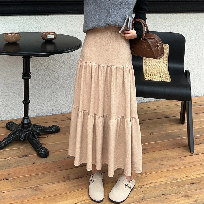 Beige Knitted Pleated Cake Skirt Women Elastic High Waist A-line Loose Midi Long Skirts Autumn Winter Faldas Mujer Casual Sweet
Beige Knitted Pleated Cake Skirt Women Elastic High Waist A-line Loose Midi Long Skirts Autumn Winter Faldas Mujer Casual Sweet