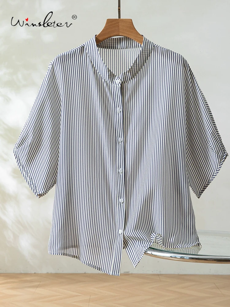 Winsleter-100%Real Silk Elegant Shirt, Woman O Neck 3/4 Sleeve Striped, Versatile Commute Loose Blouse, 2025 Summer New T57463CC
Winsleter-100%Real Silk Elegant Shirt, Woman O Neck 3/4 Sleeve Striped, Versatile Commute Loose Blouse, 2025 Summer New T57463CC