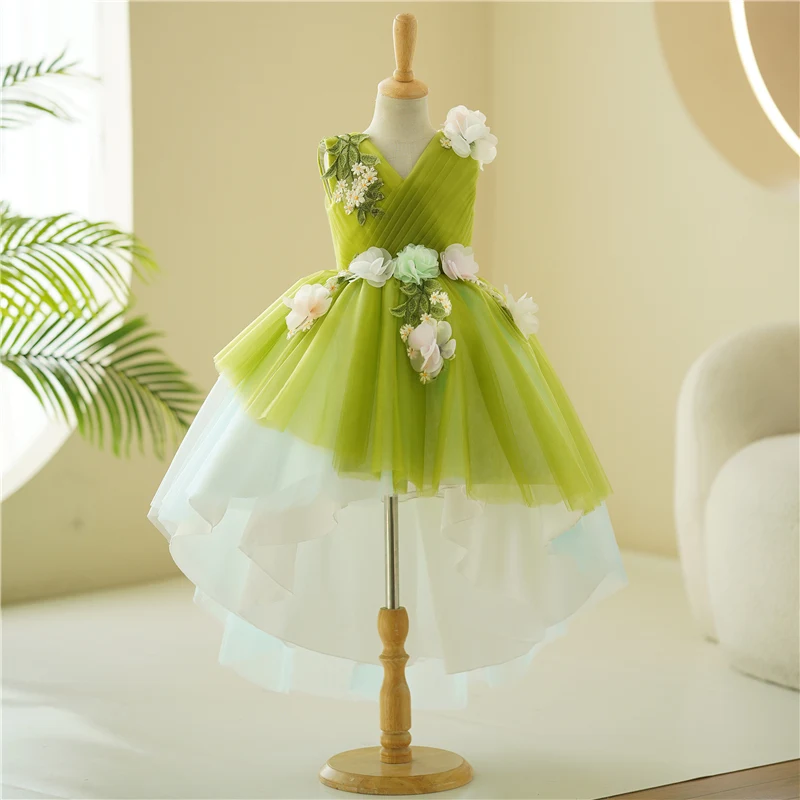 Green Girls Princess Dress V-Neck Applique Sleeveless Short Front Long Back Girl Ball Gown 4-12Years Children Catwalk Dress
Green Girls Princess Dress V-Neck Applique Sleeveless Short Front Long Back Girl Ball Gown 4-12Years Children Catwalk Dress