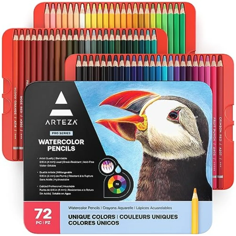 Watercolor Pencils, Set of 72, Water-Soluble Colored Pencils with 4 mm Break-Resistant Core, Pre-Sharpened Tips and Metal Tin f
Watercolor Pencils, Set of 72, Water-Soluble Colored Pencils with 4 mm Break-Resistant Core, Pre-Sharpened Tips and Metal Tin f