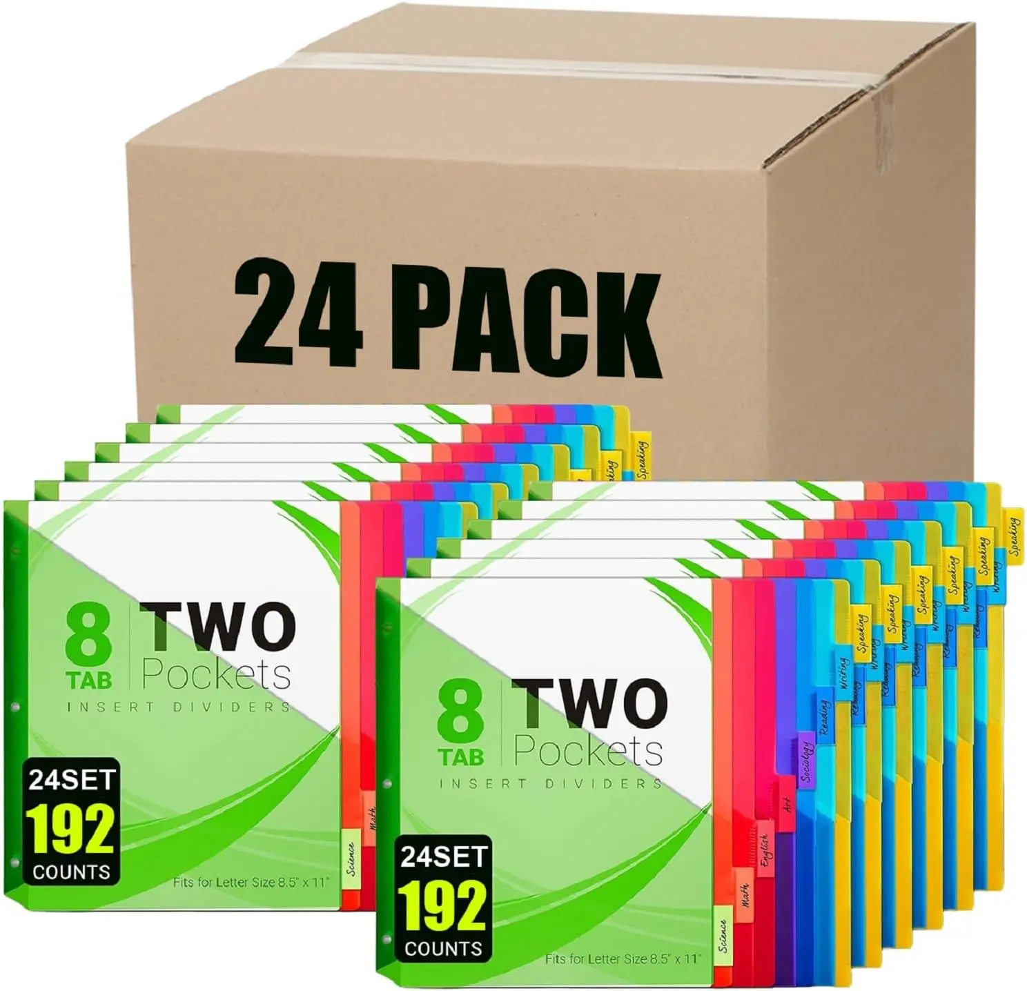 8-Tab Insertable Binder Dividers with 2 Pockets, 3-Hole for 0.5-3 inch Binders, 8 Colors (24 Pack)
8-Tab Insertable Binder Dividers with 2 Pockets, 3-Hole for 0.5-3 inch Binders, 8 Colors (24 Pack)