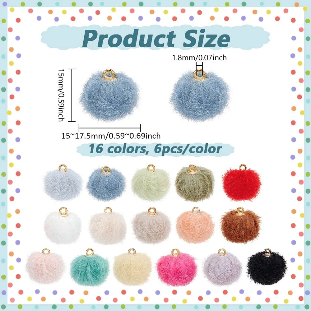 96Pcs 16 Colors Plush Pompom Pendants with Iron Loops Round Charm Mixed Color 15~17.5x15mm Hole: 1.8mm 6pcs/color
96Pcs 16 Colors Plush Pompom Pendants with Iron Loops Round Charm Mixed Color 15~17.5x15mm Hole: 1.8mm 6pcs/color