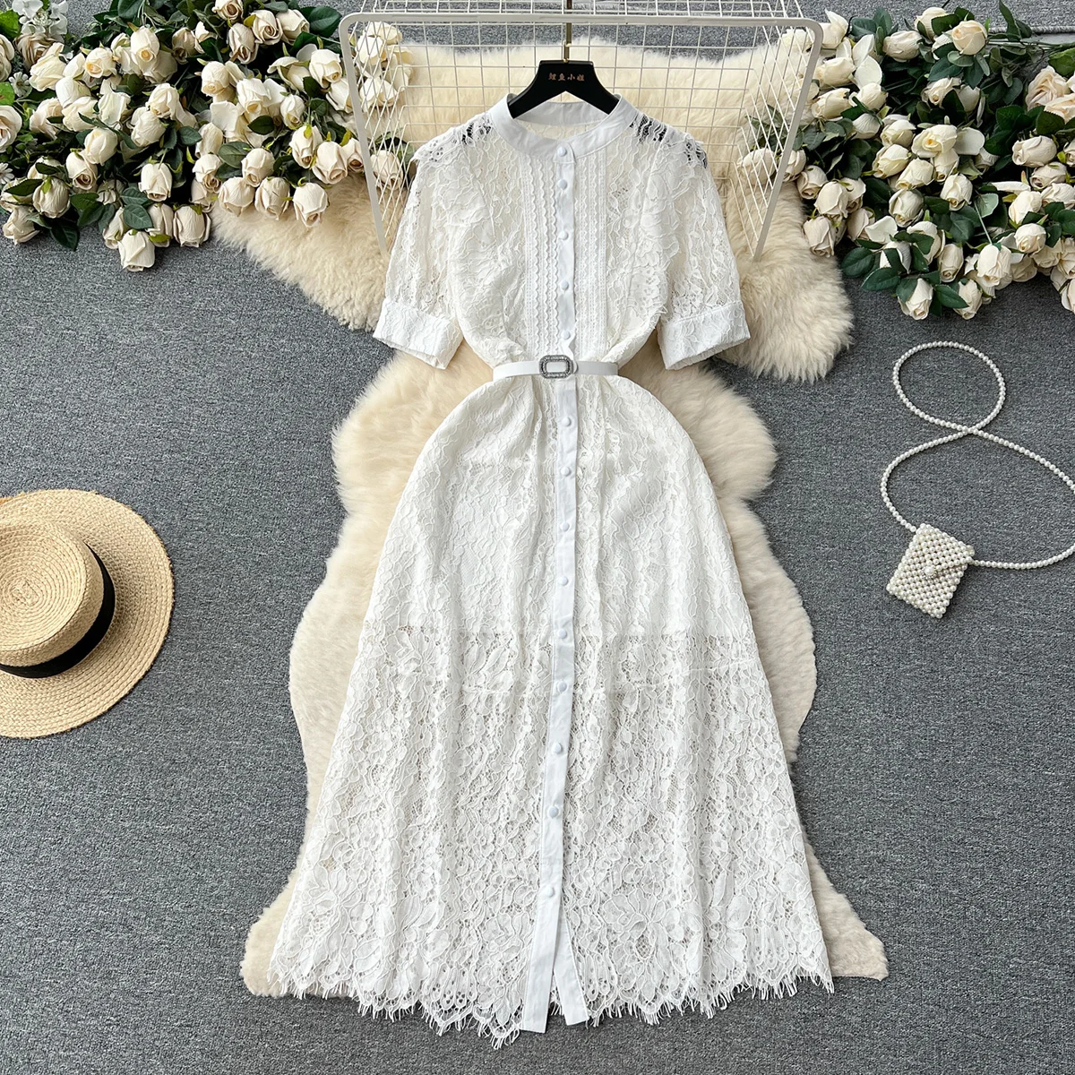 Croysier Openwork Lace White Dress Women Summer Round Neck Short Sleeve Midi Dress Office Elegant Buttoned Shirt Dress With Belt
Croysier Openwork Lace White Dress Women Summer Round Neck Short Sleeve Midi Dress Office Elegant Buttoned Shirt Dress With Belt