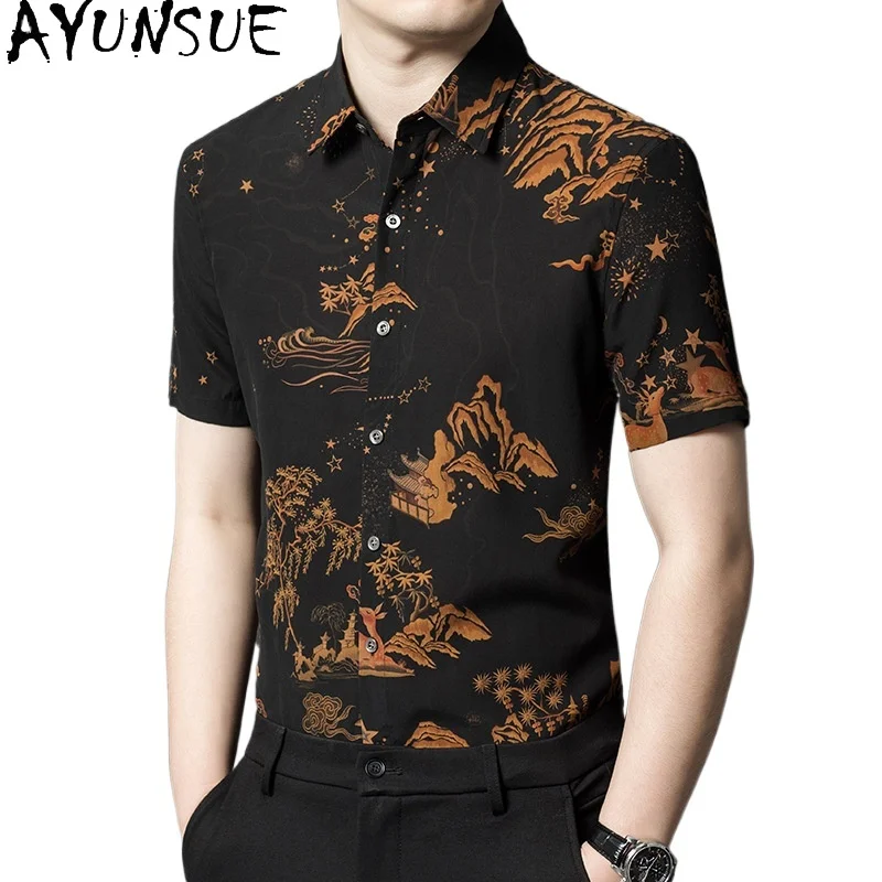 AYUNSUE 22MM Gauze Silk 100% Real Mulberry Silk Shirts for Man Clothes High-end 2026 Summer Short Sleeve Tops Men Shirt Printed
AYUNSUE 22MM Gauze Silk 100% Real Mulberry Silk Shirts for Man Clothes High-end 2026 Summer Short Sleeve Tops Men Shirt Printed