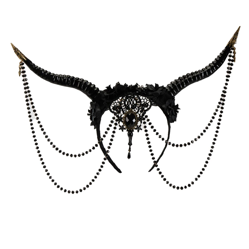 Vintage Gothic Antelope Horn Headband Animal Cosplay Black Beaded Chains Floral Hairband Halloween Carnival Party Hair Accessory
Vintage Gothic Antelope Horn Headband Animal Cosplay Black Beaded Chains Floral Hairband Halloween Carnival Party Hair Accessory