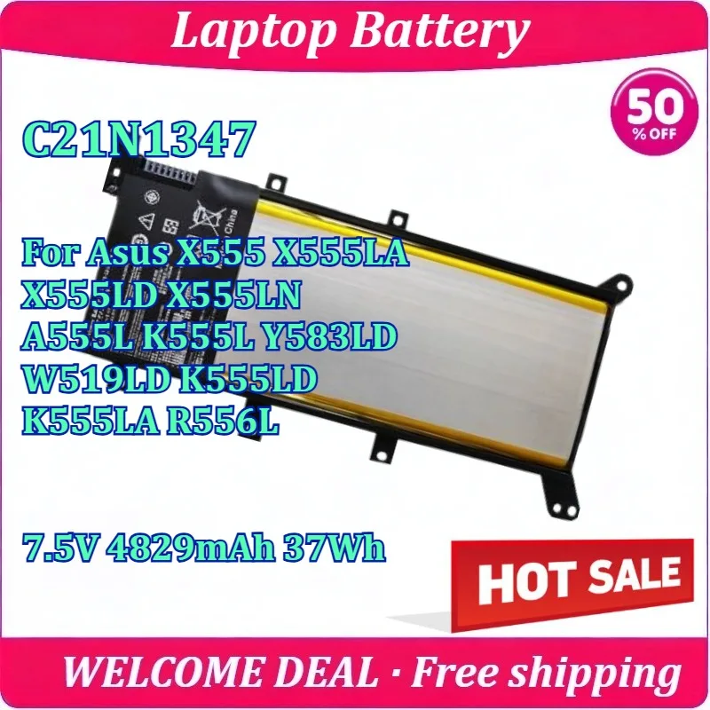 New C21N1347 Laptop Battery For Asus X555 X555LA X555LD X555LN A555L K555L Y583LD W519LD K555LD K555LA R556L 7.5V 4829mAh 37Wh
New C21N1347 Laptop Battery For Asus X555 X555LA X555LD X555LN A555L K555L Y583LD W519LD K555LD K555LA R556L 7.5V 4829mAh 37Wh
