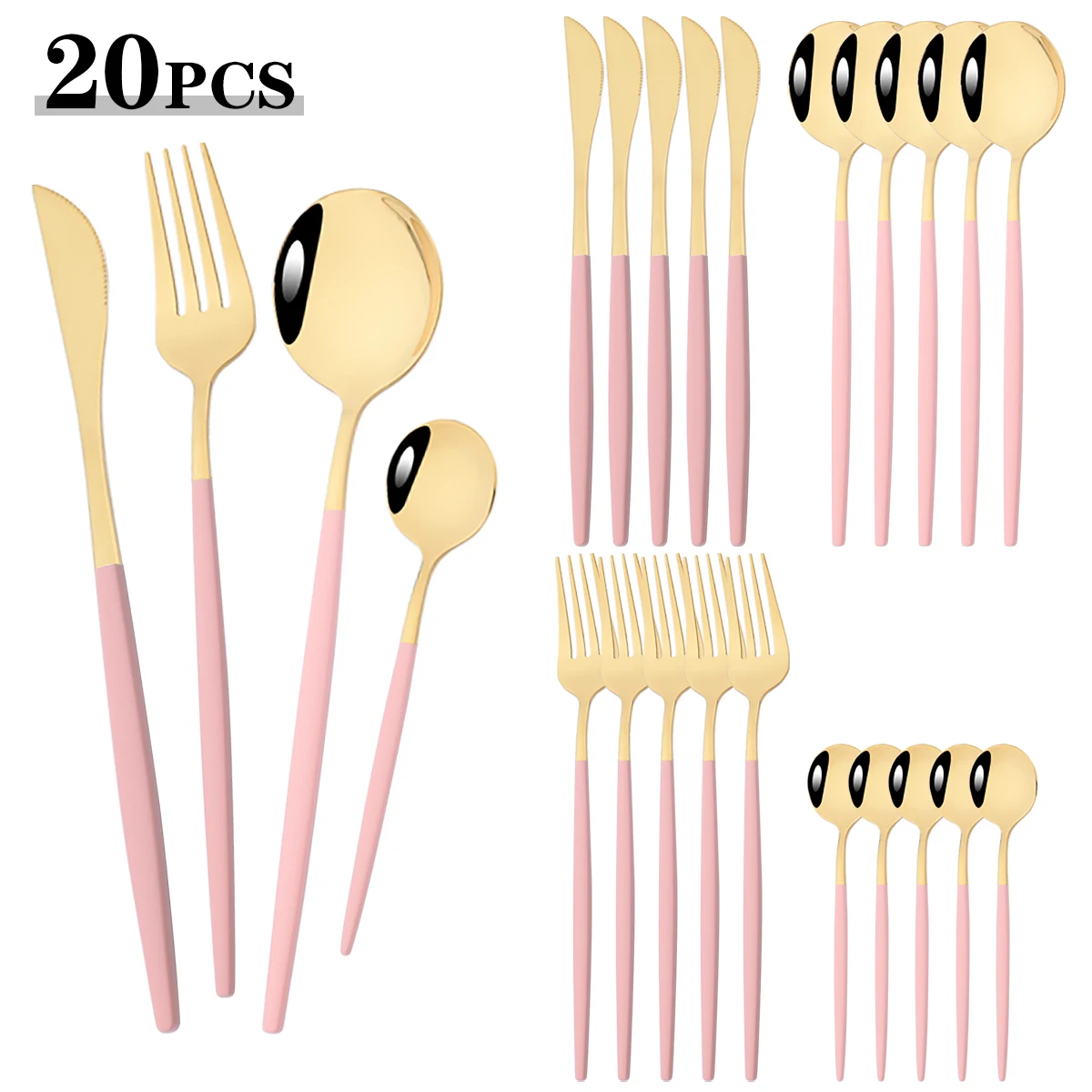20pcs Pink Gold Cutlery Set Mirror Stainless Steel Flatware Knife Fork Coffee Spoon Dinnerware Party Western Kitchen Tableware
20pcs Pink Gold Cutlery Set Mirror Stainless Steel Flatware Knife Fork Coffee Spoon Dinnerware Party Western Kitchen Tableware