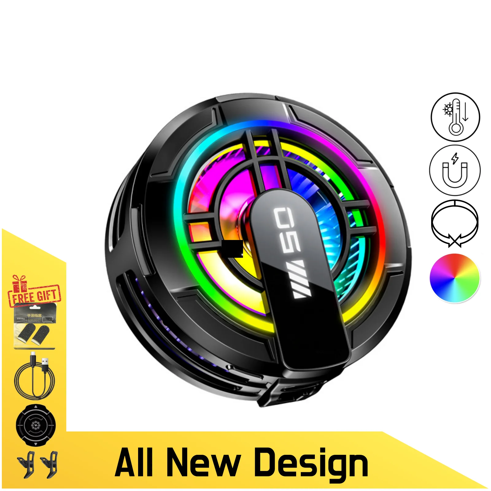 Mobile Phone Cooler, Semiconductor Ice Cooling Radiator, 3-Level Adjustable, Magnetic & Back-clip with RGB Light
Mobile Phone Cooler, Semiconductor Ice Cooling Radiator, 3-Level Adjustable, Magnetic & Back-clip with RGB Light
