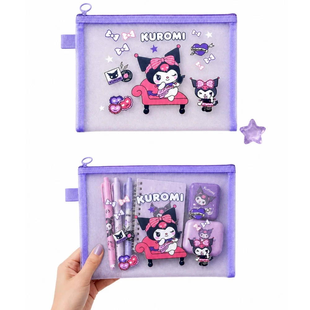 1pc Sanrio Kuromi Mesh File Bag Cartoon Single layer Zipper Stationery Storage Bag Cute A4 Nylon Document Storage Mesh Bag
1pc Sanrio Kuromi Mesh File Bag Cartoon Single layer Zipper Stationery Storage Bag Cute A4 Nylon Document Storage Mesh Bag 