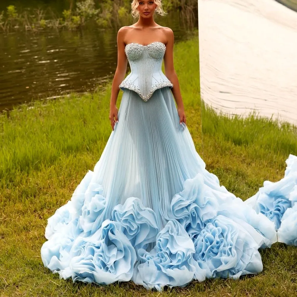Sky Blue Organza Prom Dresses Sweetheart Beads Sequins Peplum Ruffles Wedding Reception Dress Flowers Draped Wedding Party Dress
Sky Blue Organza Prom Dresses Sweetheart Beads Sequins Peplum Ruffles Wedding Reception Dress Flowers Draped Wedding Party Dress