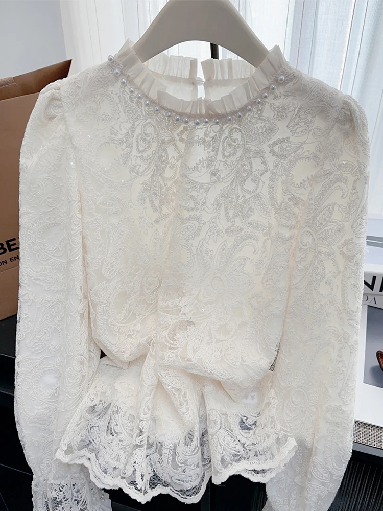 Women Spring Autumn Style Blouses Tops Vintage Lady Casual French Style Korean Elegant Long Sleeve V-Neck Lace Blusas Tops 2025
Women Spring Autumn Style Blouses Tops Vintage Lady Casual French Style Korean Elegant Long Sleeve V-Neck Lace Blusas Tops 2025