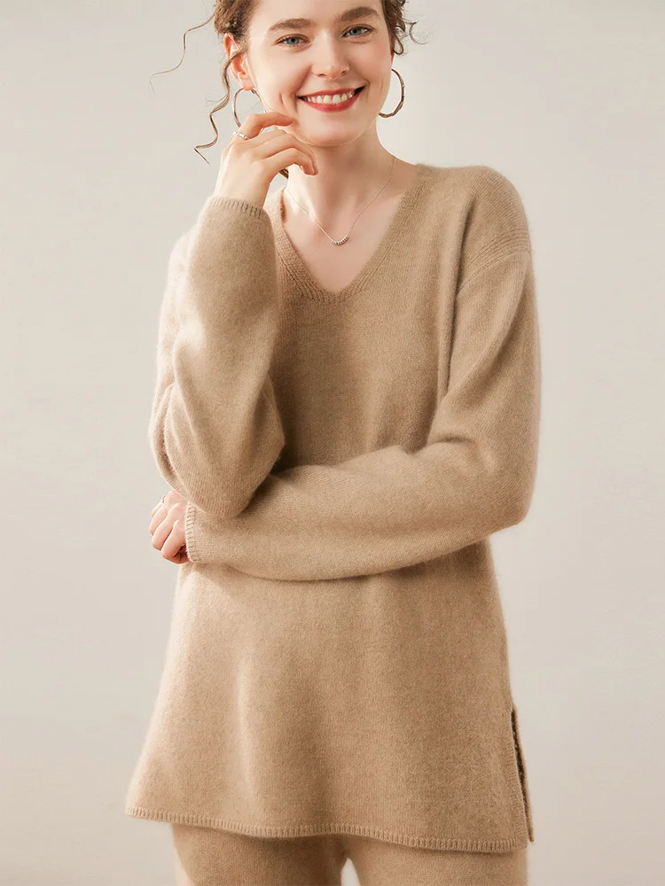 MEETCC Women 100% Cashmere Pullover Sweater V Neck Mid Length Clothing Autumn Winter Soft Warm Light Luxury Cashmere Split Tops
MEETCC Women 100% Cashmere Pullover Sweater V Neck Mid Length Clothing Autumn Winter Soft Warm Light Luxury Cashmere Split Tops