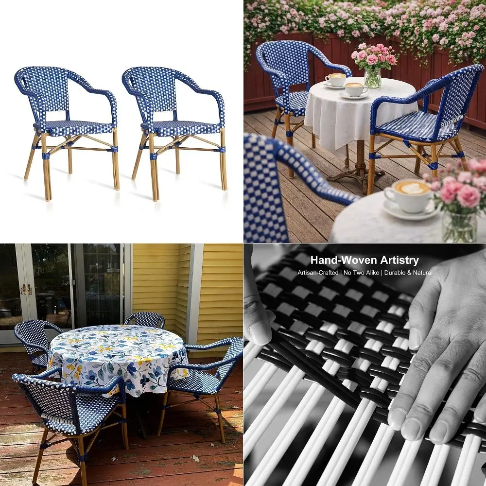 Bistro Chairs Set of 2 French HandWoven Wicker Armchairs Outdoor Dining Chairs for Patio Porch Garden Indoor Bamboo Print Finis
Bistro Chairs Set of 2 French HandWoven Wicker Armchairs Outdoor Dining Chairs for Patio Porch Garden Indoor Bamboo Print Finis