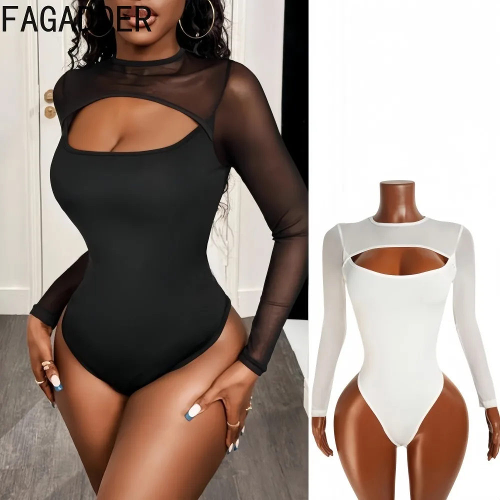 FAGADOER New Spring Sexy Solid Bodycon Bodysuits Women Mesh Hollow Out Patchwork Elasticity Rompers Female Streetwear Overalls
FAGADOER New Spring Sexy Solid Bodycon Bodysuits Women Mesh Hollow Out Patchwork Elasticity Rompers Female Streetwear Overalls