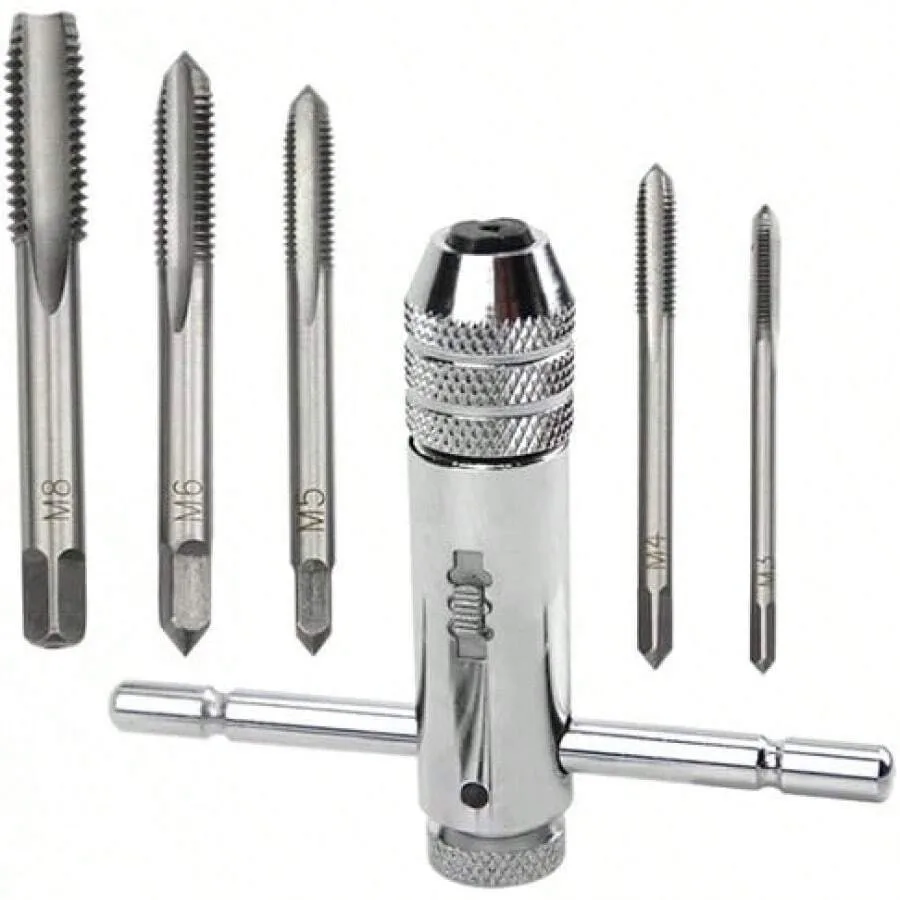 XINGYHENG Adjustable T-Hand Ratchet Wheel Tap Holder Wrench Reversible Bothway And 5PCS M3-M8 Metric Tread Tap Manual Tapping A
XINGYHENG Adjustable T-Hand Ratchet Wheel Tap Holder Wrench Reversible Bothway And 5PCS M3-M8 Metric Tread Tap Manual Tapping A