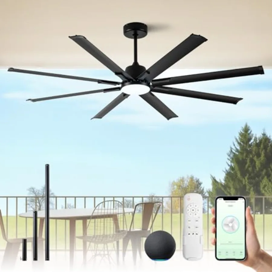 72In Black Aluminum Ceiling Fan with Light, Smart ceiling fan with Alexa and APP via WIFI,6 Speed, 3CCT, Quiet DC Outdoor Indoo
72In Black Aluminum Ceiling Fan with Light, Smart ceiling fan with Alexa and APP via WIFI,6 Speed, 3CCT, Quiet DC Outdoor Indoo