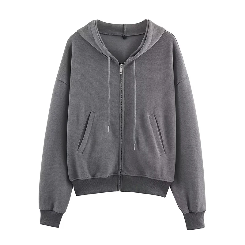 Gray Soft Hooded Sweatshirt For Women Front Zipper Long Sleeve Casual Outerwear Spring Autumn Gray Coat
Gray Soft Hooded Sweatshirt For Women Front Zipper Long Sleeve Casual Outerwear Spring Autumn Gray Coat