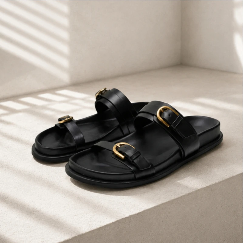 Women's Flat Slide Sandals Double Strap Buckle Premium Soft PU Leather Open Toe Casual Summer Beach Slippers 2026
Women's Flat Slide Sandals Double Strap Buckle Premium Soft PU Leather Open Toe Casual Summer Beach Slippers 2026