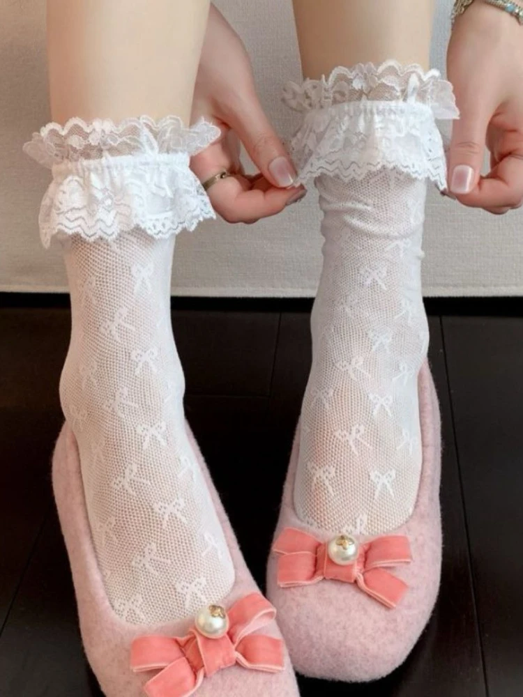 White Socks Women's Sweet Lace Edge Bowknot Pattern Cute Sock JK Lolita Spring/Autumn Ballet Style Mesh Breathable Stacked Socks
White Socks Women's Sweet Lace Edge Bowknot Pattern Cute Sock JK Lolita Spring/Autumn Ballet Style Mesh Breathable Stacked Socks