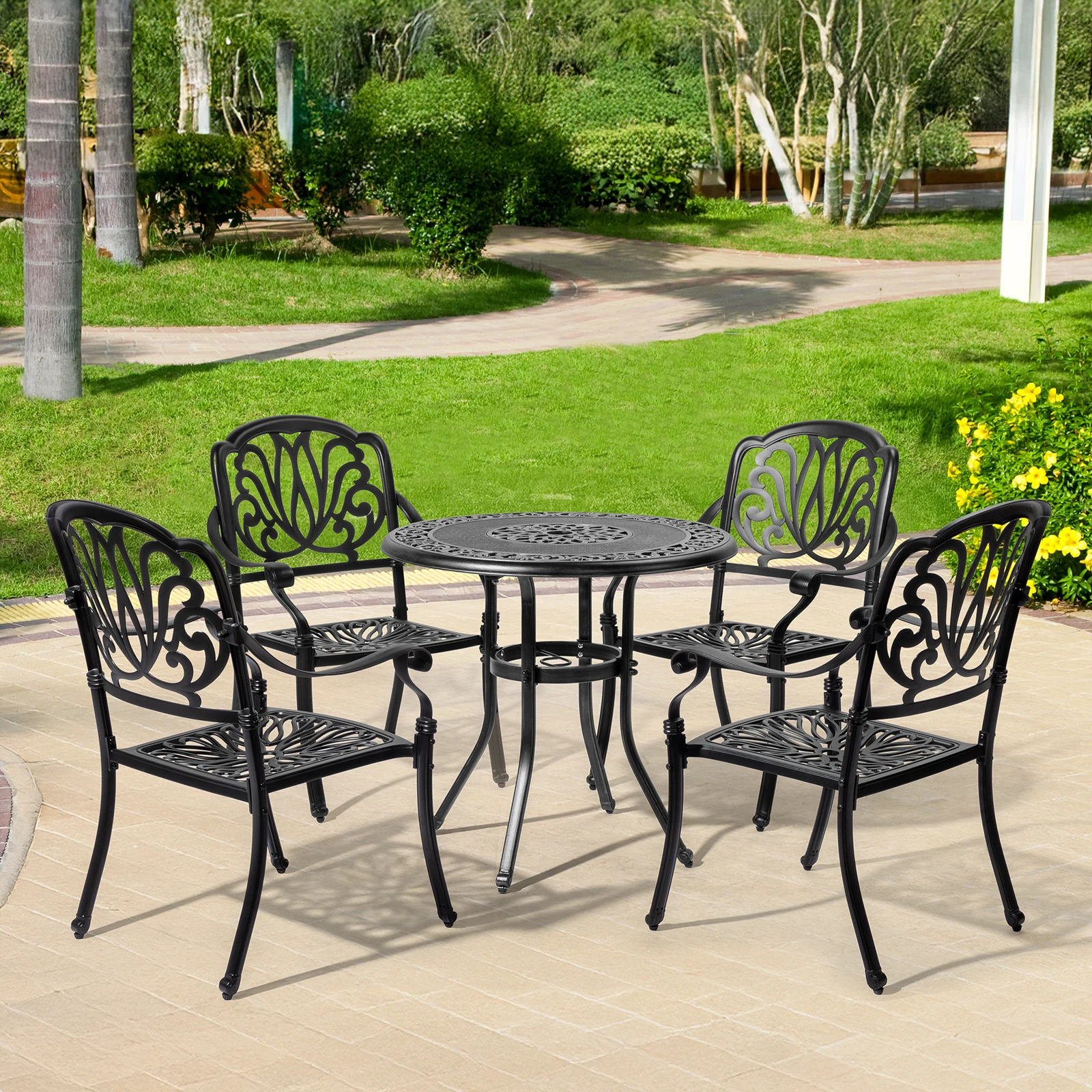 Patio-Chairs Set of 2 - Stackable Outdoor Cast Aluminum Dining Chairs with Vintage Black Finish and Floral pattern Balcony cast
Patio-Chairs Set of 2 - Stackable Outdoor Cast Aluminum Dining Chairs with Vintage Black Finish and Floral pattern Balcony cast