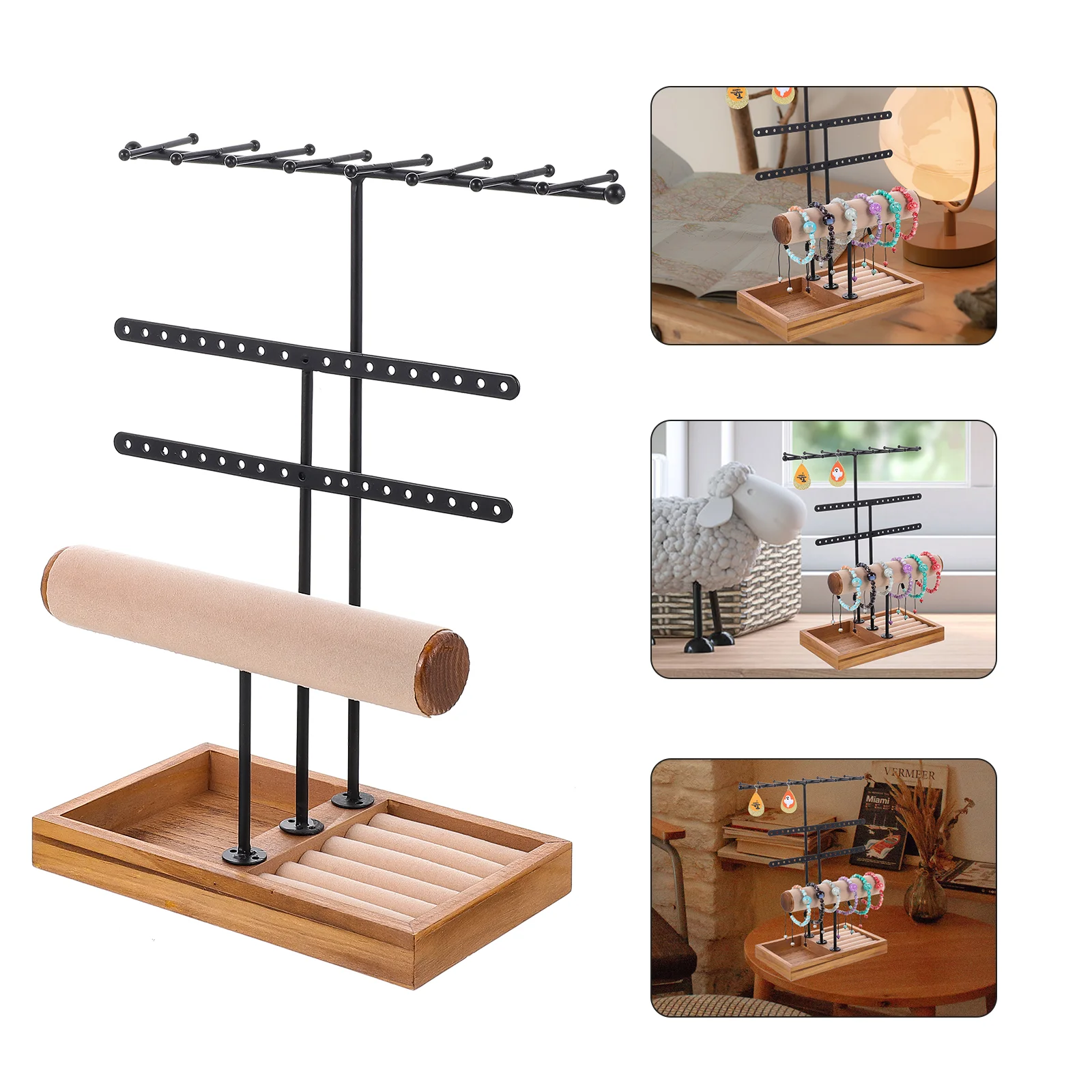 Jewelry Display Stand Necklace Holder Multi use Bracelet ganizer Iron Wood Velvet Safe Service Life Storage Rack
Jewelry Display Stand Necklace Holder Multi use Bracelet ganizer Iron Wood Velvet Safe Service Life Storage Rack