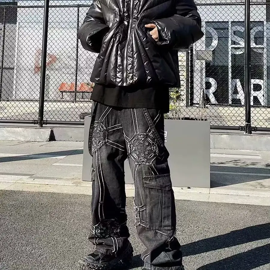 European and American High Street Design Sense Web Denim Straight-Leg Trousers Men's National Fashion Niche Punk Wide-Leg Pants
European and American High Street Design Sense Web Denim Straight-Leg Trousers Men's National Fashion Niche Punk Wide-Leg Pants